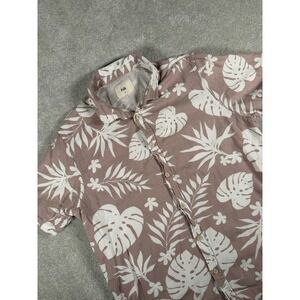 Folk Shirt Mens XL‎ Brown White Hawaiian Floral Button Up Short Sleeve Cotton